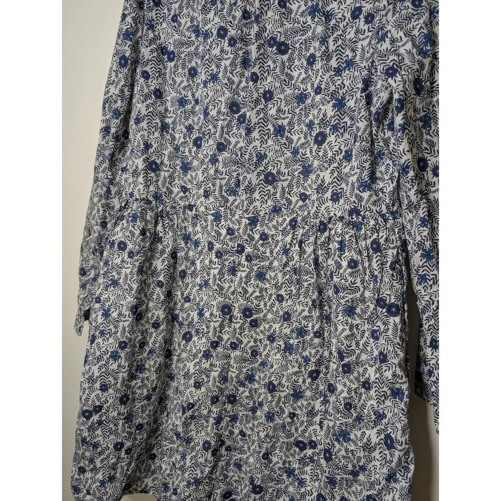 J.Crew Factory Floral Shirt Dress 8 Cotton Lined Blue White Mini PocketsCasual